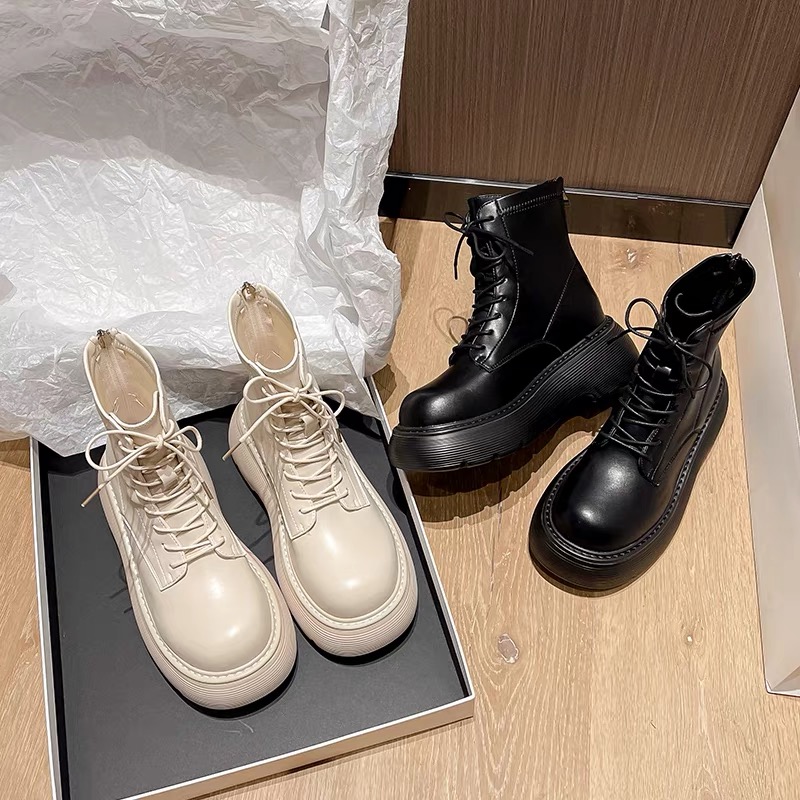 Aeglin thick-soled Martin boots female British style 2022 spring and autumn new all-match leather short boots to increase the height and show thin single boots