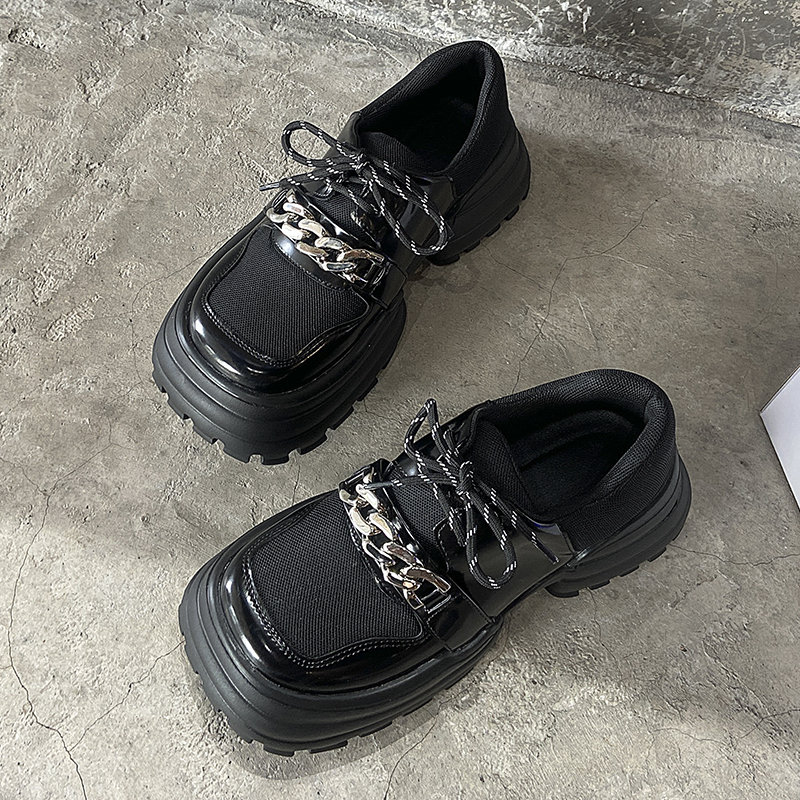 Aeglin thick bottom chain square head small leather shoes women's 2022 new Japanese college style all-match casual large head single shoes