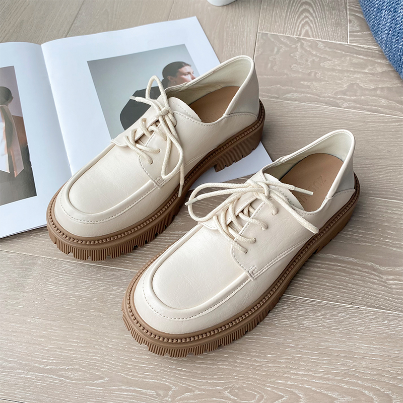 Aeglin white small leather shoes women's summer 2022 new leather soft bottom British college style thick bottom thick heel shoes