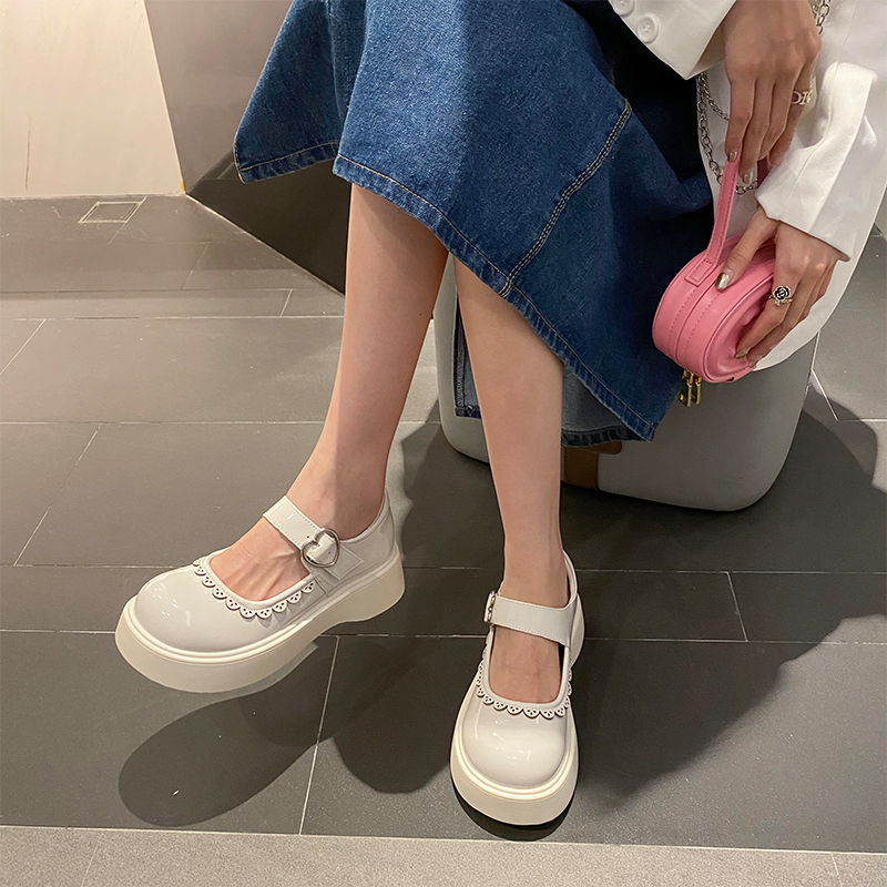 Aeglin Mary Jane small leather shoes women's 2022 spring new round head thick bottom wild Japanese British college style single shoes