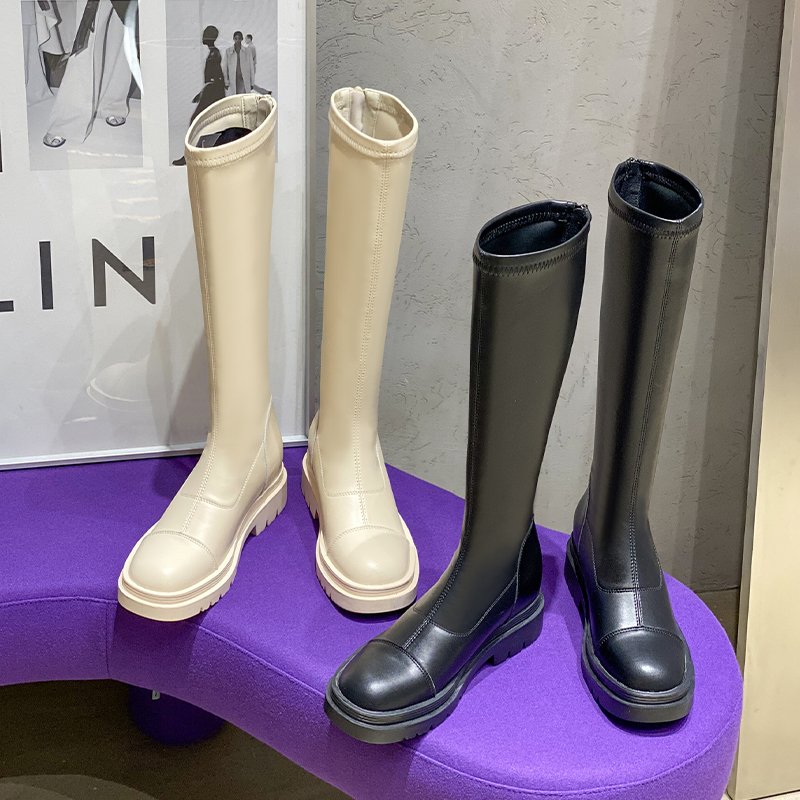 Aeglin thick-soled riding boots women's 2022 new spring and autumn white boots tall elastic thin boots