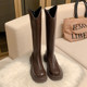 Aeglin thick-soled v-mouth knight boots 2024 autumn and winter plus velvet small taller slimming mid-high boots for women