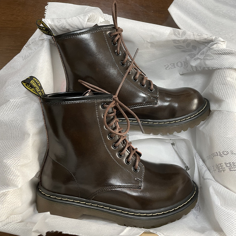 Aeglin British style Martin boots women's 2022 spring and autumn new thick bottom leather retro wild brown plus velvet boots