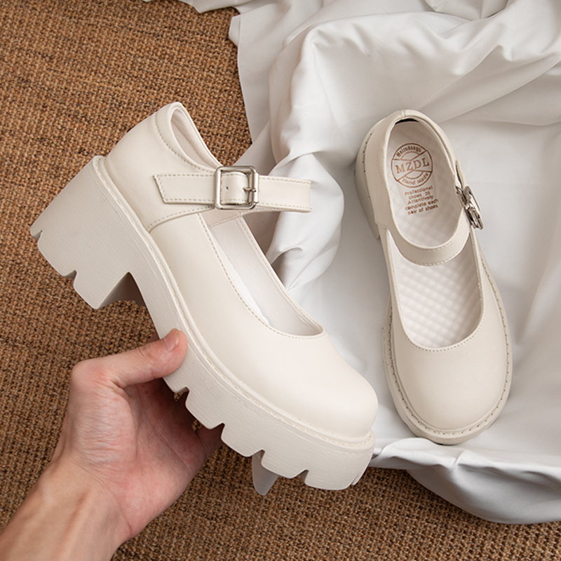 Love Gileen Small Leather Shoes Woman Summer Thin 2022 new day ensemble jk thick bottom coarse heel white French style Mary Jane shoes