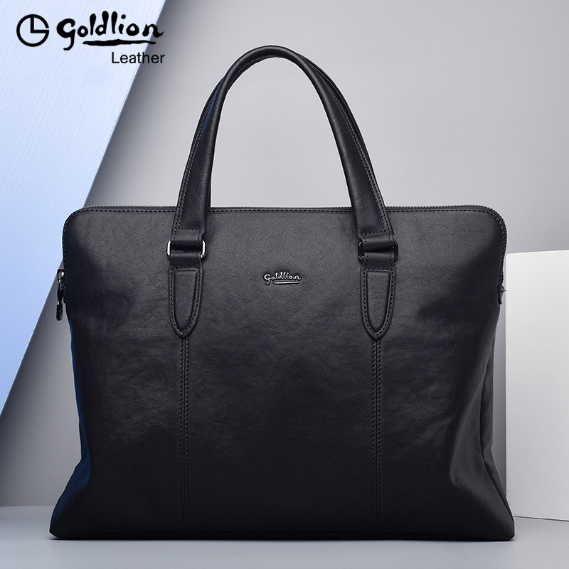 Kinley to men's bag genuine leather Business Leisure Tanning Cow Leather Briefcase computer bag Men's handbag leather bag