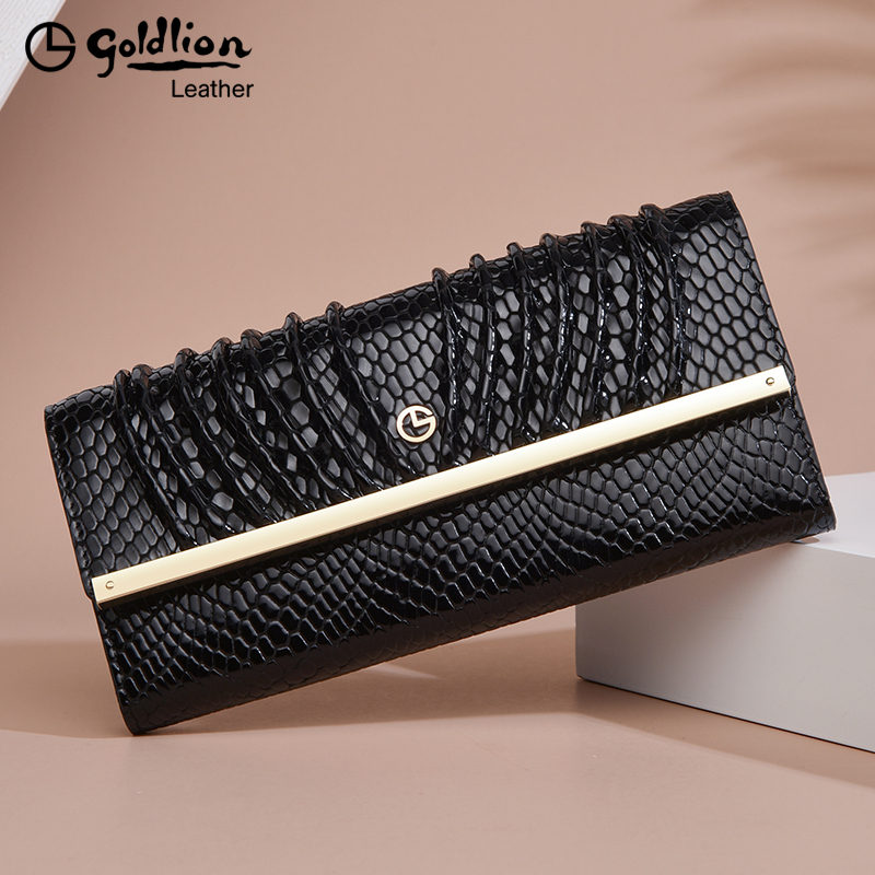 Goldlion Women's Long Wallet Patent Leather Handbag Fashionable Genuine Leather Wallet Simple Cowhide New Clutch Trendy Goldlion Women's Long Wallet Patent Leather Handbag Fashionable Genuine Leather Wallet Simple Cowhide New Clutch Trendy