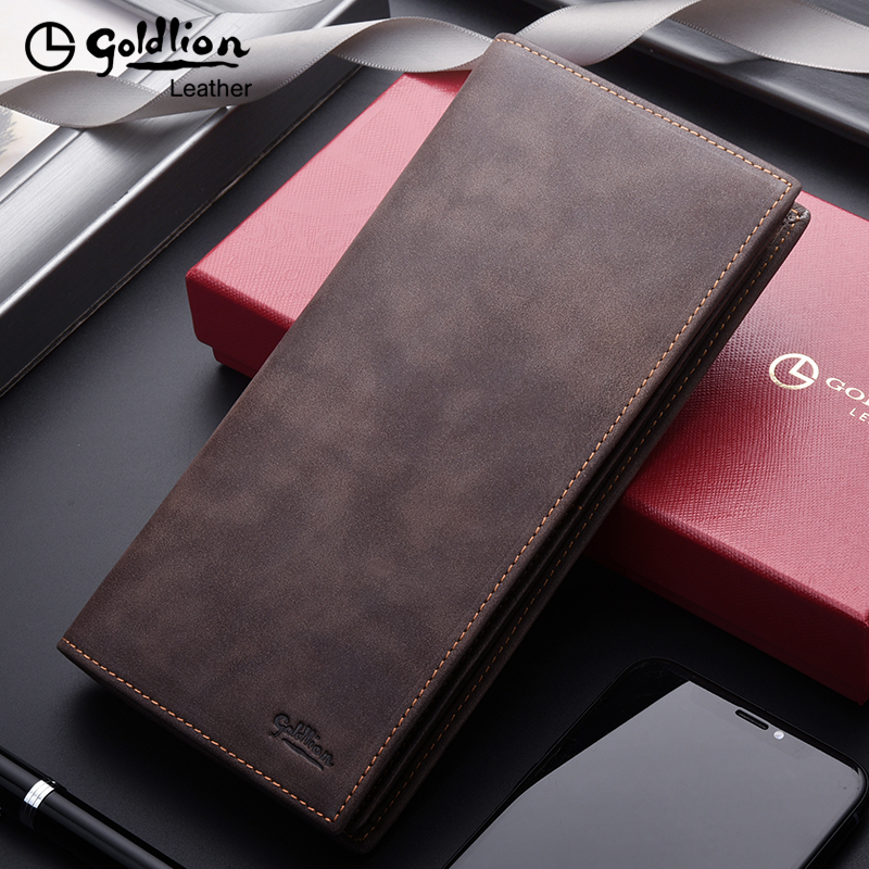 Goldlion Men's Wallet Long Style 2026 New Simple Genuine Leather Vintage Cowhide Wallet Men's Fashionable Youth Wallet