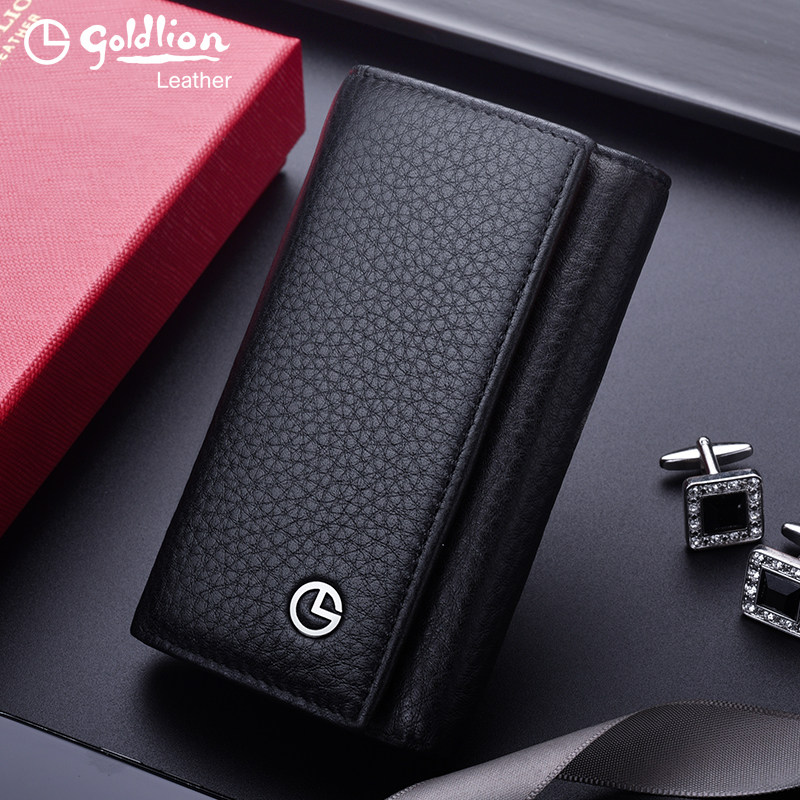 Kinley to key bag men's genuine leather multifunction three-fold small zero wallet calf leather minimalist universal key bag for men and women