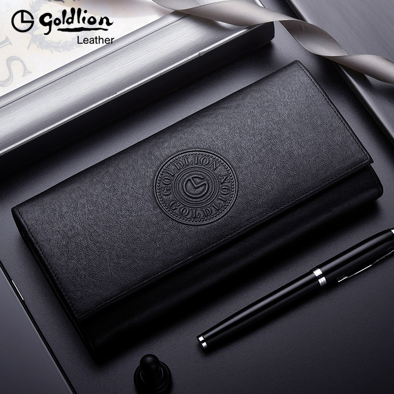 Goldlion wallet men's leather long version wallet vegetable tanned cowhide youth 2022 new fashion trend men's handbag