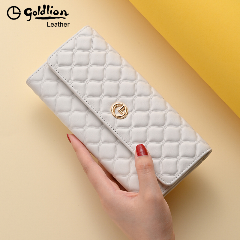 Goldlion Women's Wallet Long Style 2026 Summer New Genuine Leather Multifunctional Wallet Fashionable Trendy Clutch Bag for Women