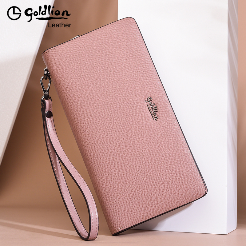 Goldlion Women's Genuine Leather Long Wallet Clutch 2026 New Fashion Simple Multifunctional Mom's Handbag