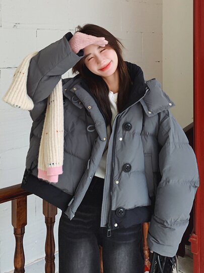 Gray Hooded Short Down Jacket Women's Winter Jacket Thickened 2025 Korean Style Super Beautiful and Unique Small Bread Jacket