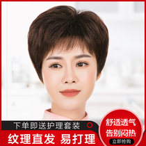 Wig female short hair real hair silk Lady middle-aged and elderly mother full Head full real hair natural temperament hair set