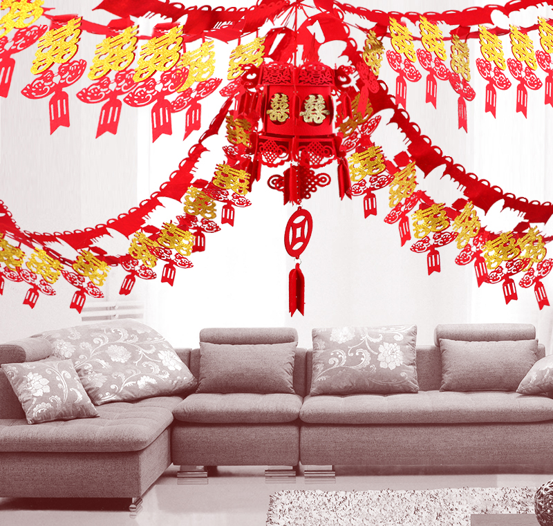 Wedding celebration supplies wedding room decoration creative living room bedroom room layout non-woven fabric happy word pull flower lantern set