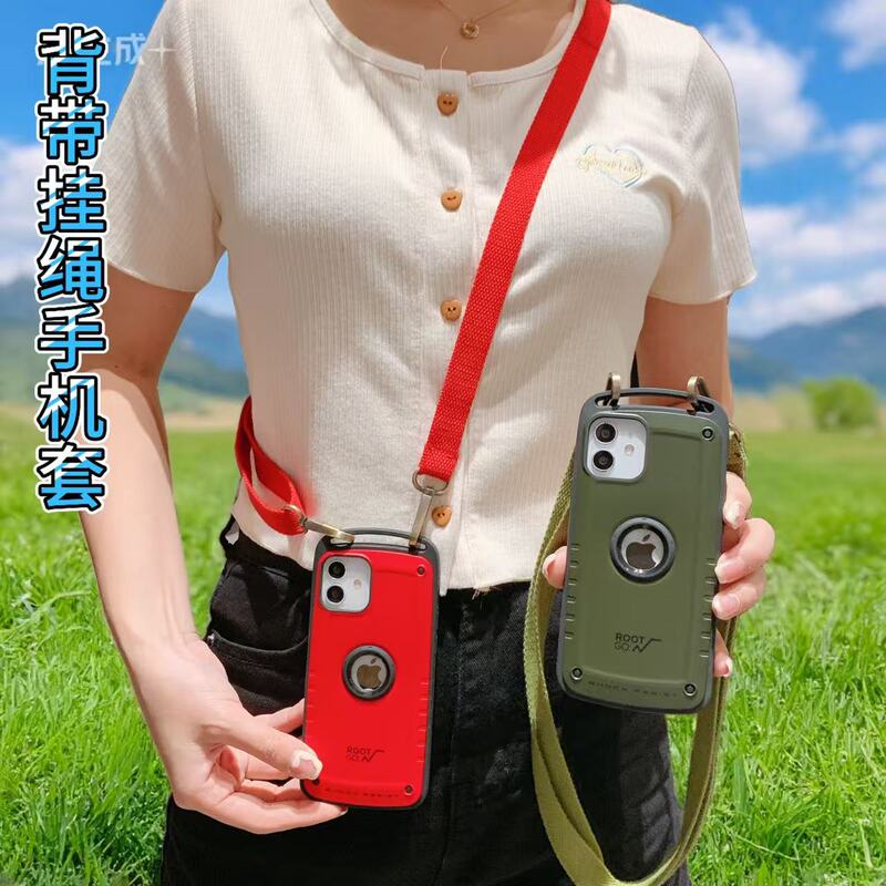 Root.Go Japanese Outdoor Phone Case for Apple 16 Pro Max, Anti-Theft, New Model for 15 Plus, Thickened, Drop-Proof, Full Coverage, 12 Crossbody Lanyard, High-End Fashion Trendy Protective Case
