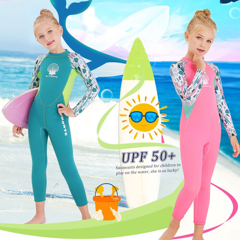 New children's swimsuit female middle-aged children 2 5MM one-piece Western style long-sleeved warm sunscreen quick-drying wetsuit swimsuit