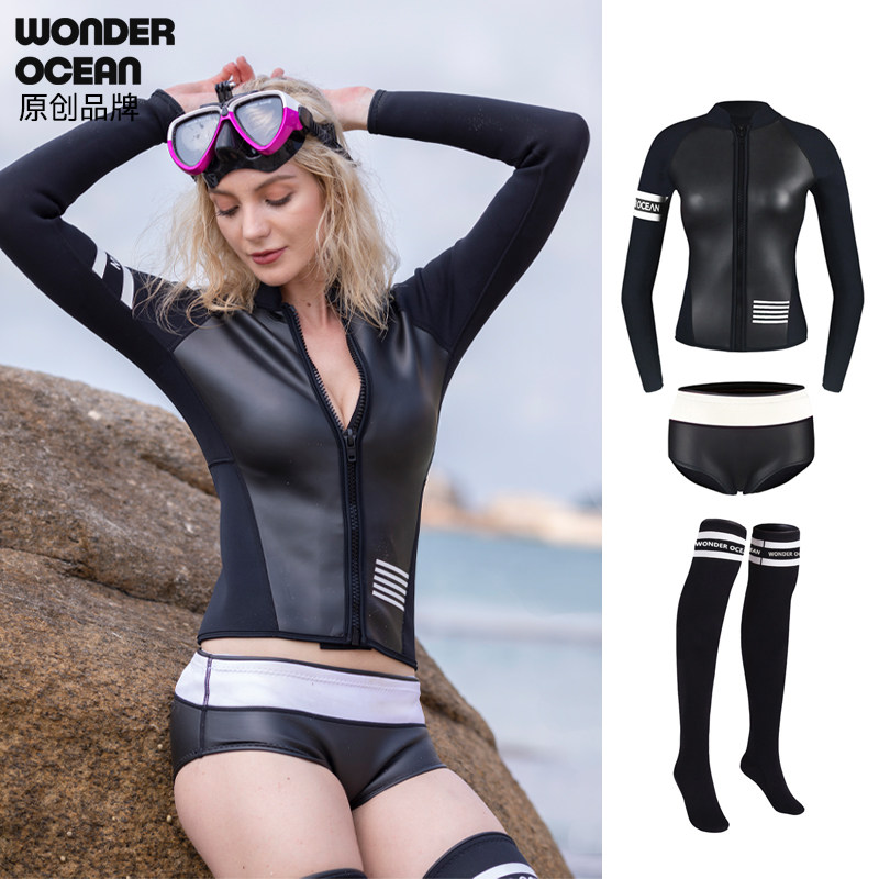 2021 wetsuit female 2mm warm winter top trousers shorts two-piece suit sunscreen surf suit wetsuit
