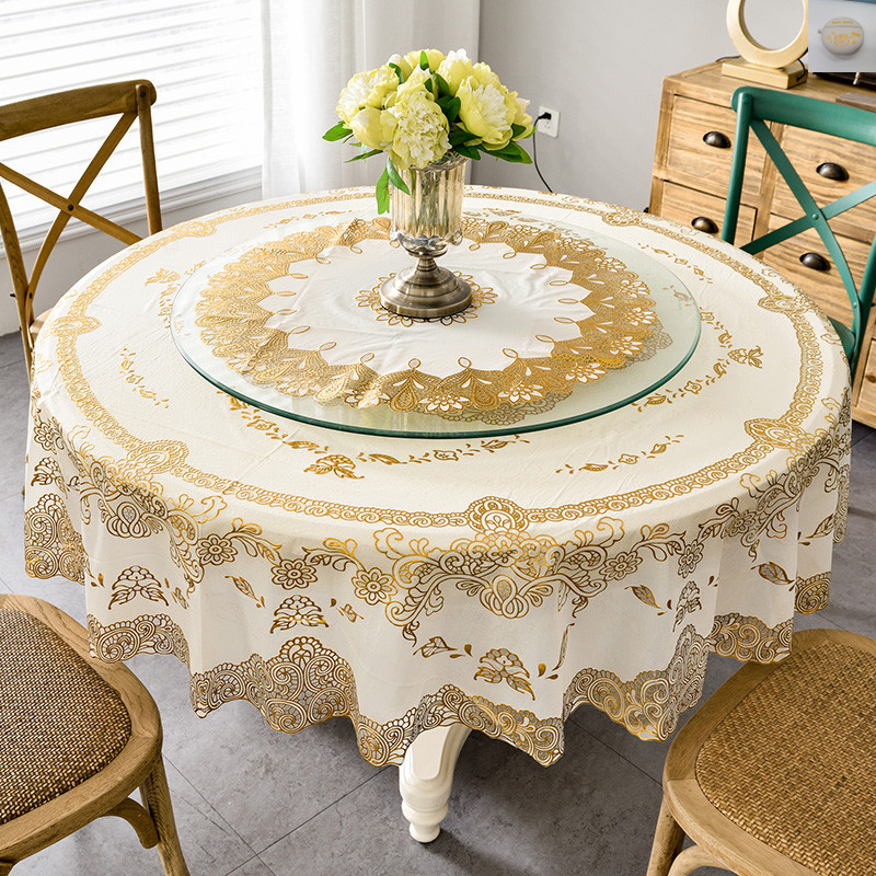 Round tablecloth plastic printing anti-scalding table mat bronzing mat European thickened round table top turntable mat carved good-looking