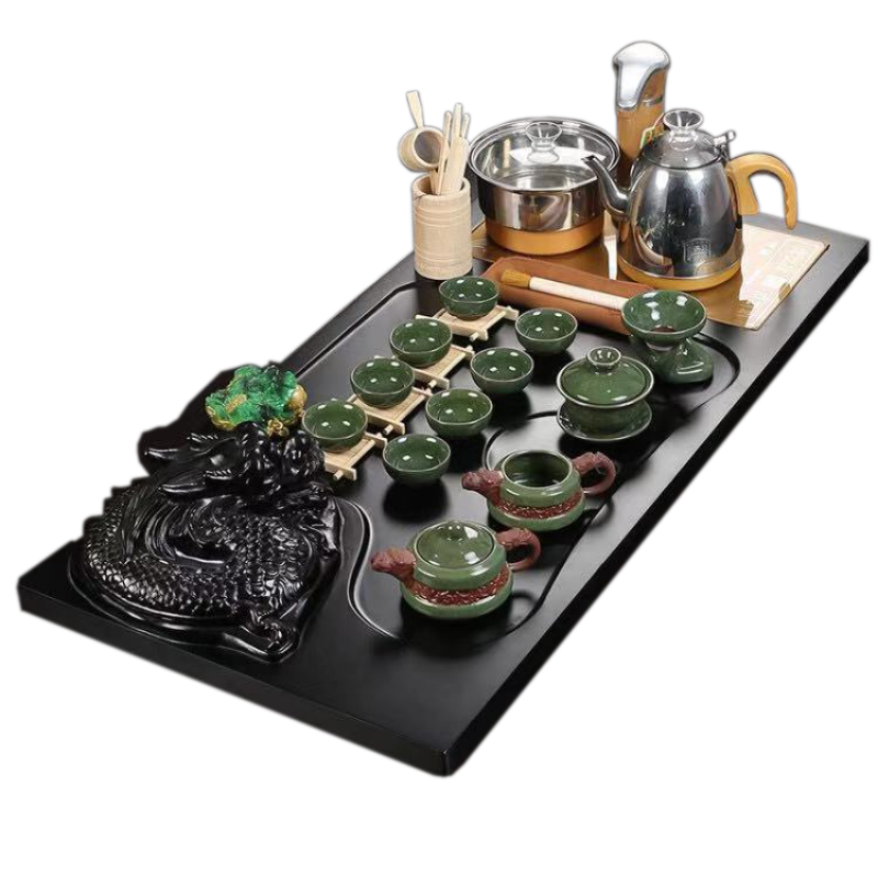 Sun bird automatic four unity of household solid wood tea tray tea set kung fu purple sand pottery and porcelain of a complete set of tea cups