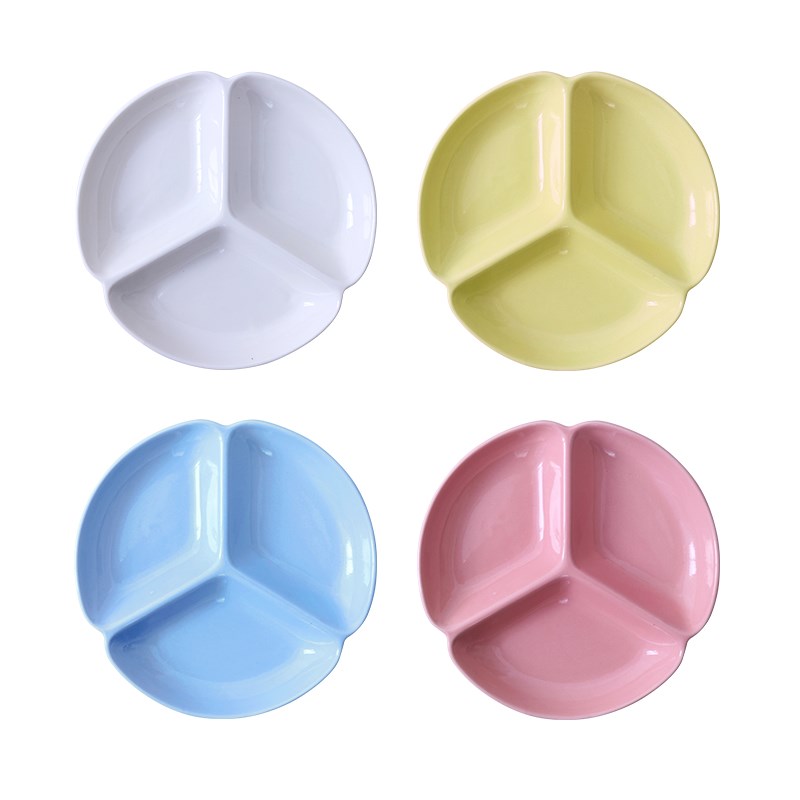 Japanese household tableware frame plate creative ceramic separation plate of household food dish three separate plate breakfast dishes