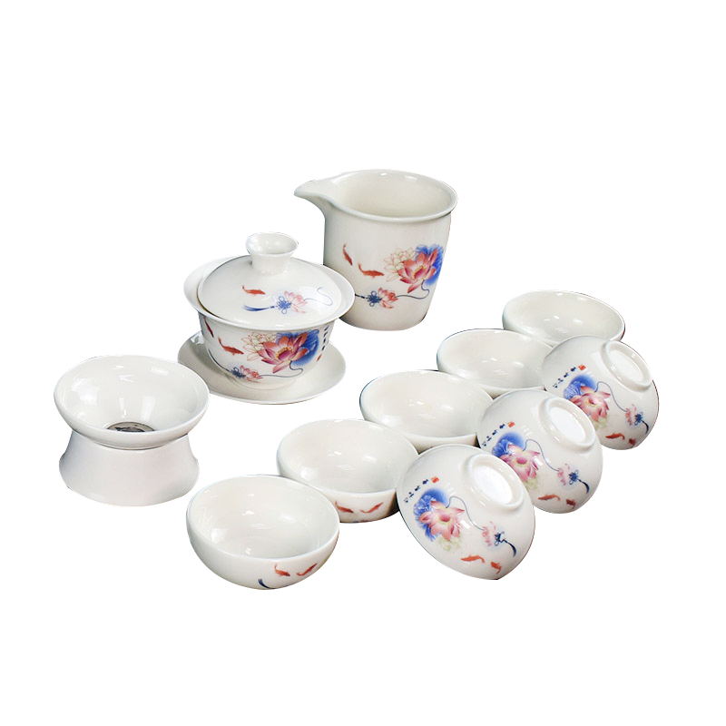 Customized special kung fu tea set ceramic cups of a complete set of blue and white lotus white porcelain tea set gift box