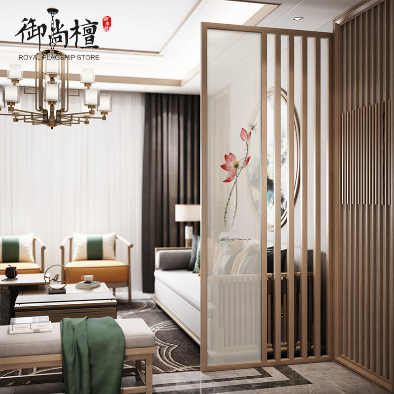 New Chinese screen partition living room modern minimalist home blocking home decoration office solid wood hollow seat screen