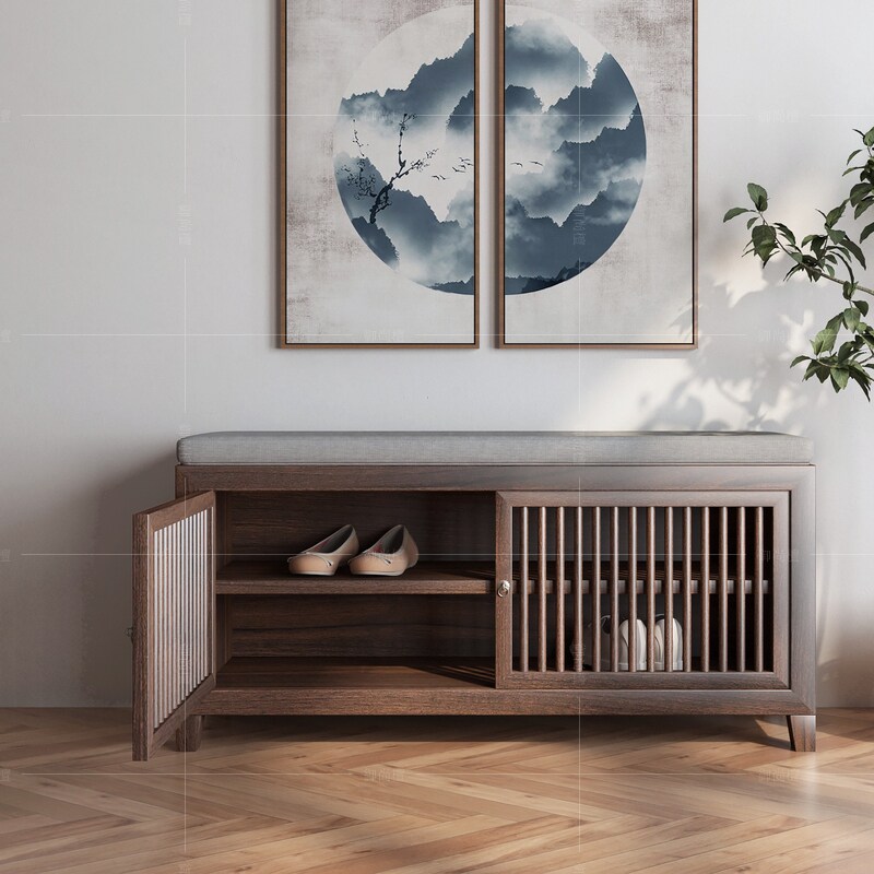 New Chinese-style shoe stool home door can sit at the door, simple breathable solid wood storage multi-functional shoe-changing stool shoe cabinet