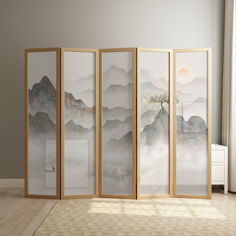 New Chinese screen partition living room Zen mountain modern minimal basalt bedroom small family folding mobile folding screen