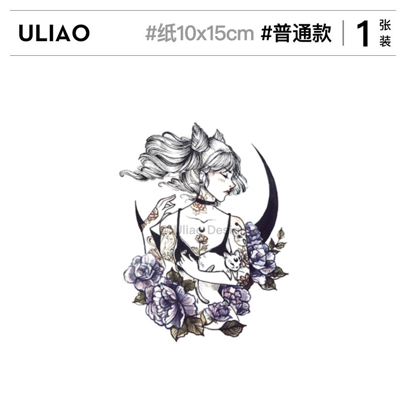 There are materials moon god beautiful girl tattoo stickers waterproof lasting dark sexy Japanese soft sister arm flower arm tattoo