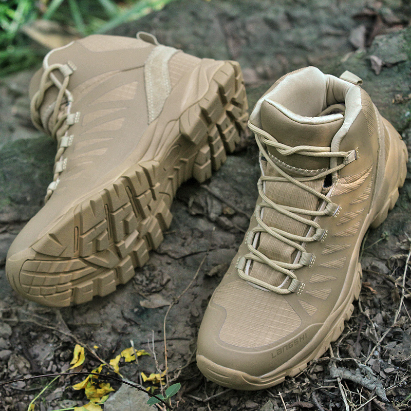 Wolf Stone Outdoor Middle Tube Combat Boots Men's Ultra Light Wear-resistant Low Top Tactical Boots Shock Absorbing Breathable Combat Training Shoes Sand Fall/Winter