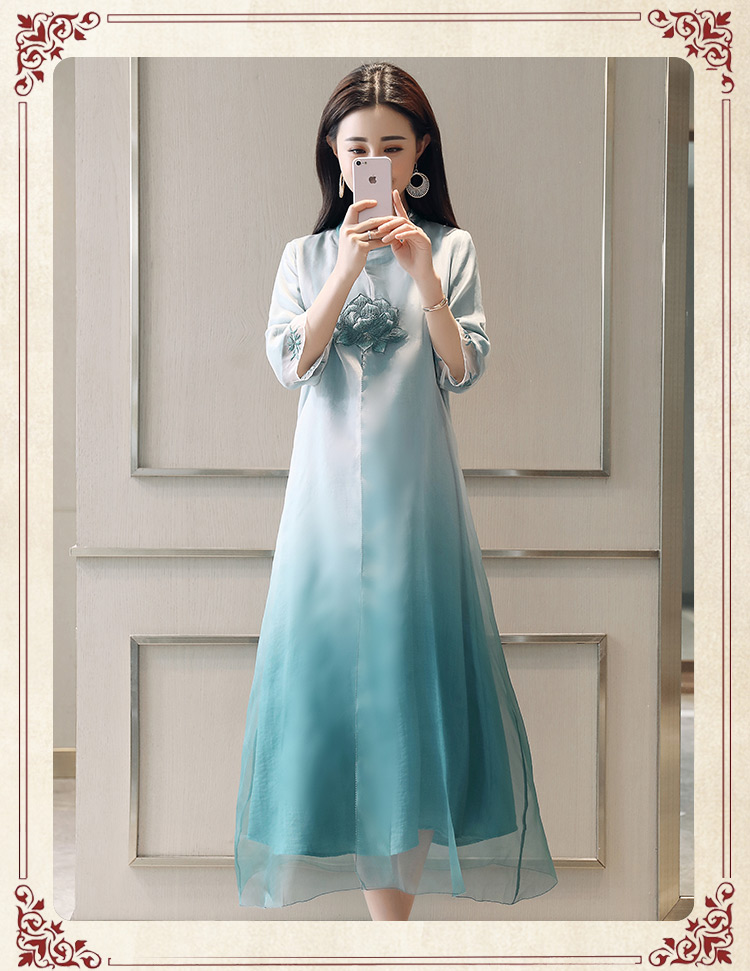 Váy gió nữ 2018 mới mang phong cách retro nữ khí phách Trung Quốc thêu cải tiến váy sườn xám hè - Sản phẩm HOT váy suông
