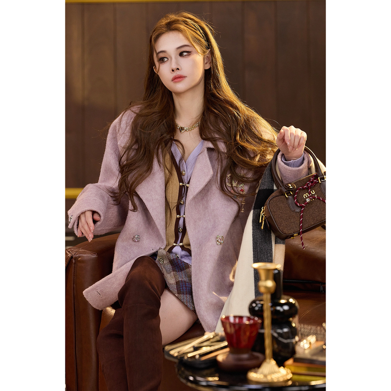 Tuntun Autumn/Winter【Misty Girl】Lightly Sweet and Elegant, Exquisite Diamond Buckle Light Purple Short Wool Coat Tuntun Autumn/Winter【Misty Girl】Lightly Sweet and Elegant, Exquisite Diamond Buckle Light Purple Short Wool Coat
