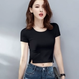 Короткая футболка с коротким рукавом, универсальный ростомер для пупка, круглый воротник, облегающий крой, высокая талия, в западном стиле, в корейском стиле, в обтяжку