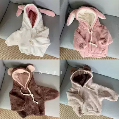 Spot Korean children's clothing winter discount does not return children's plush rabbit bear ear hooded sweatshirt E1
