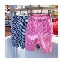 Spot Korean childrens clothing summer hei boys and girls Foreign color fluorescent stripes loose Joker casual pants