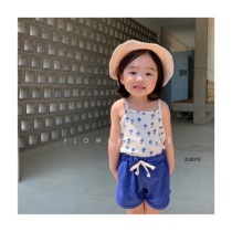 Spot Korean childrens clothing summer discount does not return zukini boys and girls apple sling shorts set