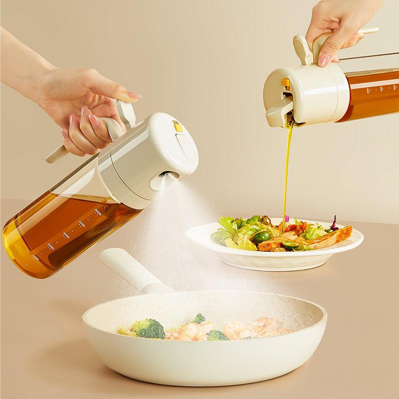 日本製オイルポットスプレー注ぎ口付きデュアル用途オイルスプレーポットキッチン家庭用オイルボトル垂れないオイル霧化2in1オイルタンク食品グレード