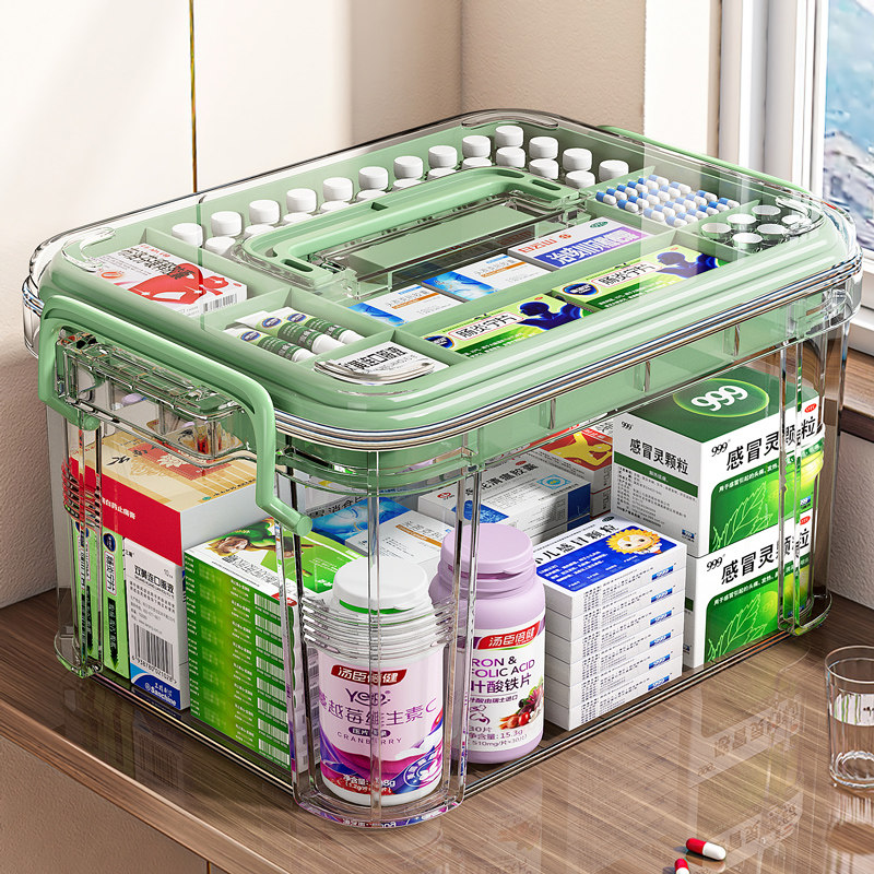 日本家用药箱家庭装药物收纳盒大号容量医药箱多层儿童药品小药盒