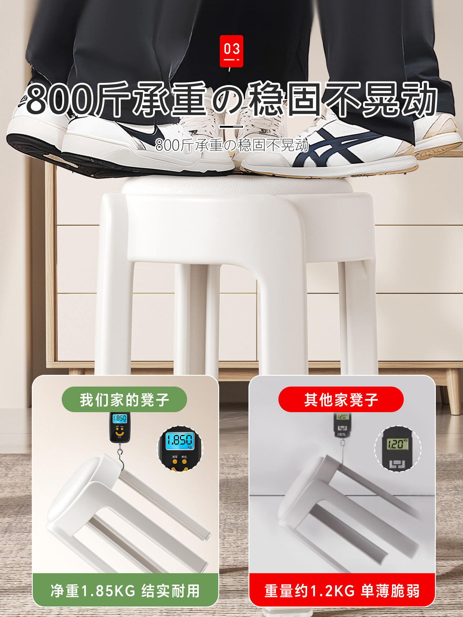 Japanese Soft-Packed Plastic Stools for Home Use, Sturdy and Durable, Stackable, Thickened Dining Table Round Stools, Light Luxury High-End Chairs