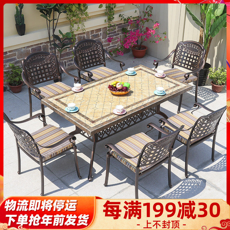 Tile dining table and chair combination household 4 6 long square table round table modern simple living room small apartment dining table