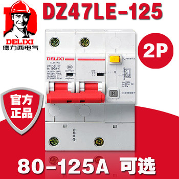 Delixi Dz47Le-125 Leakage Circuit Breaker 2P Single-Phase Two-Circuit High-Power Household Protection Switch D-Type 80A