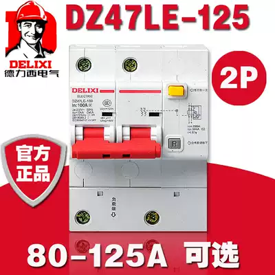 Delixi DZ47LE-125 leakage circuit breaker 2p single phase two pole high power home protection switch D type 80A