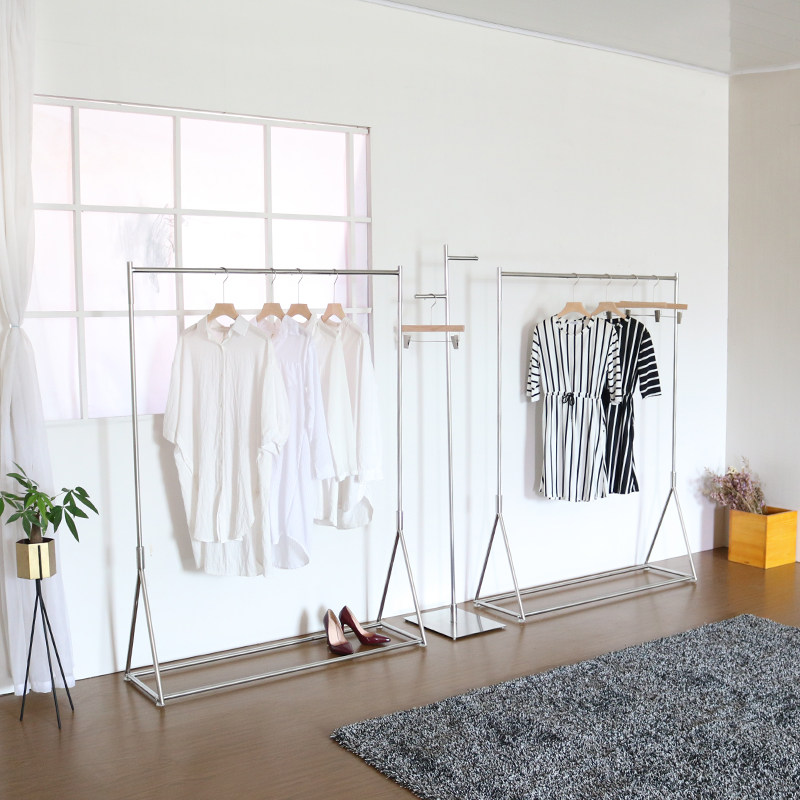 Women's Clothing Store Show Rack Floor Clothing Shelf Stainless Steel Wire Drawing Silver Hollow Solid Frame Stainless Steel Shelves