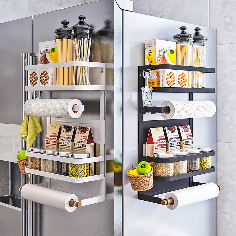 Kitchen refrigerator magnetic storage rack side storage box magnet wall-mounted seasoning jar rack side plastic wrap bag rack