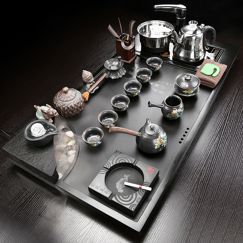 Atomized water Whole block Wu Jinshi tea tray Automatic tea set set Household large tea table Simple one tea sea