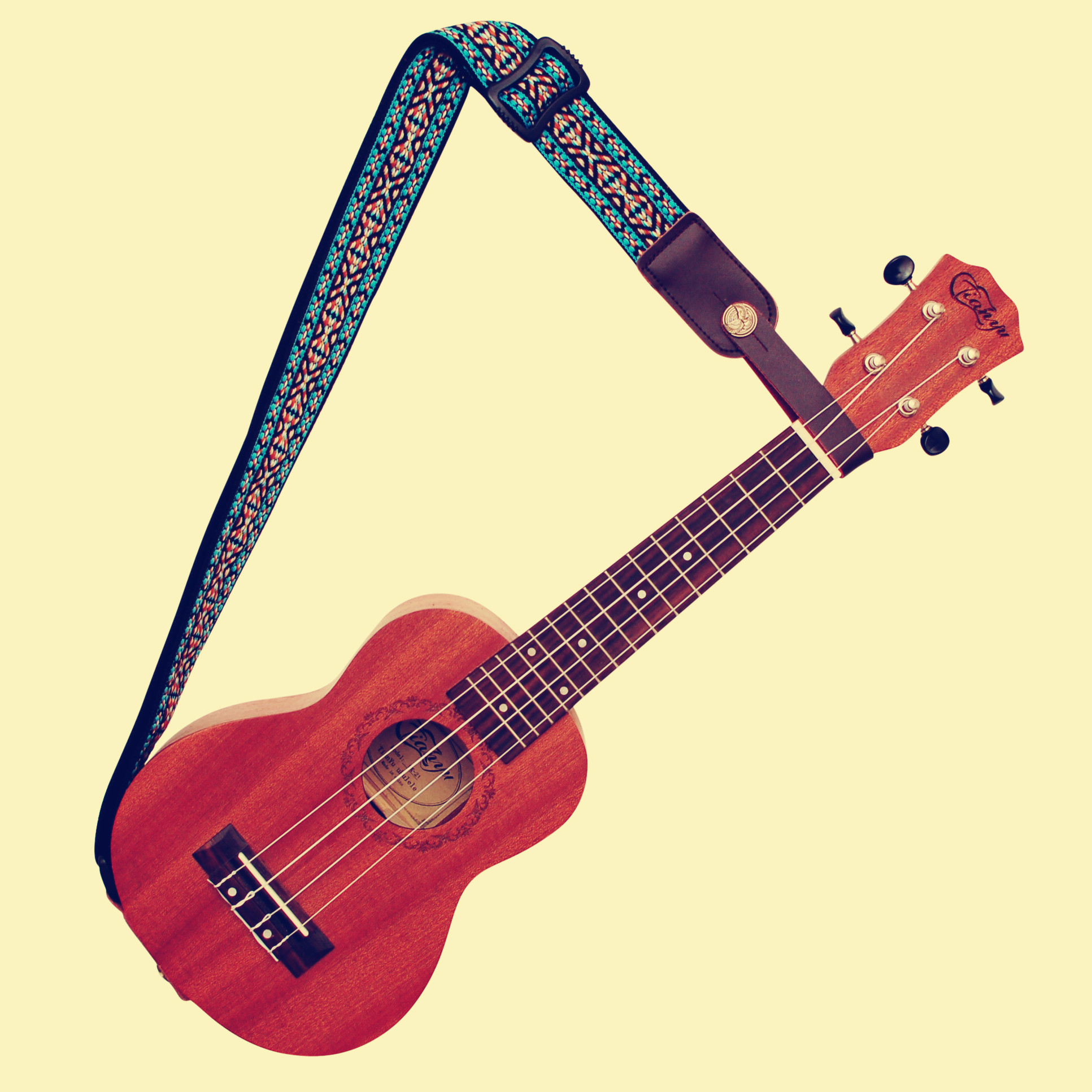 Handmade folk style cotton ukulele leather leather leather head with tail nail small guitar strap