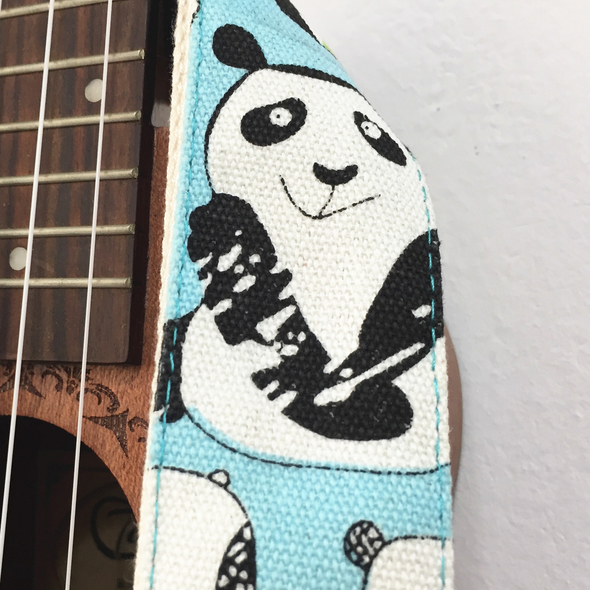 Original cotton hand painted panda ukulele shoulder strap small guitar strap ukulele strap with strap buckle