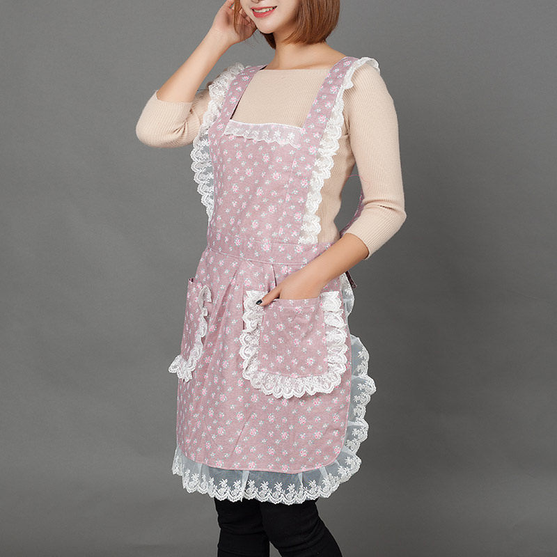Pure cotton-dressed apron Han edition Fashion Princess Kitchen lace lace lace lady European-style temperament clothes