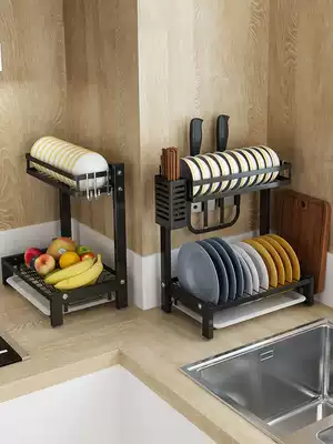 Black kitchen rack dish rack Stainless steel drain bowl rack to dry dishes, chopsticks, dishes, dishes, knife rack storage layer rack