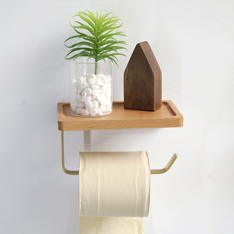 Solid wood black walnut brass paper towel holder powder room toilet paulownia roll toilet paper holder mobile phone rack wooden free punch